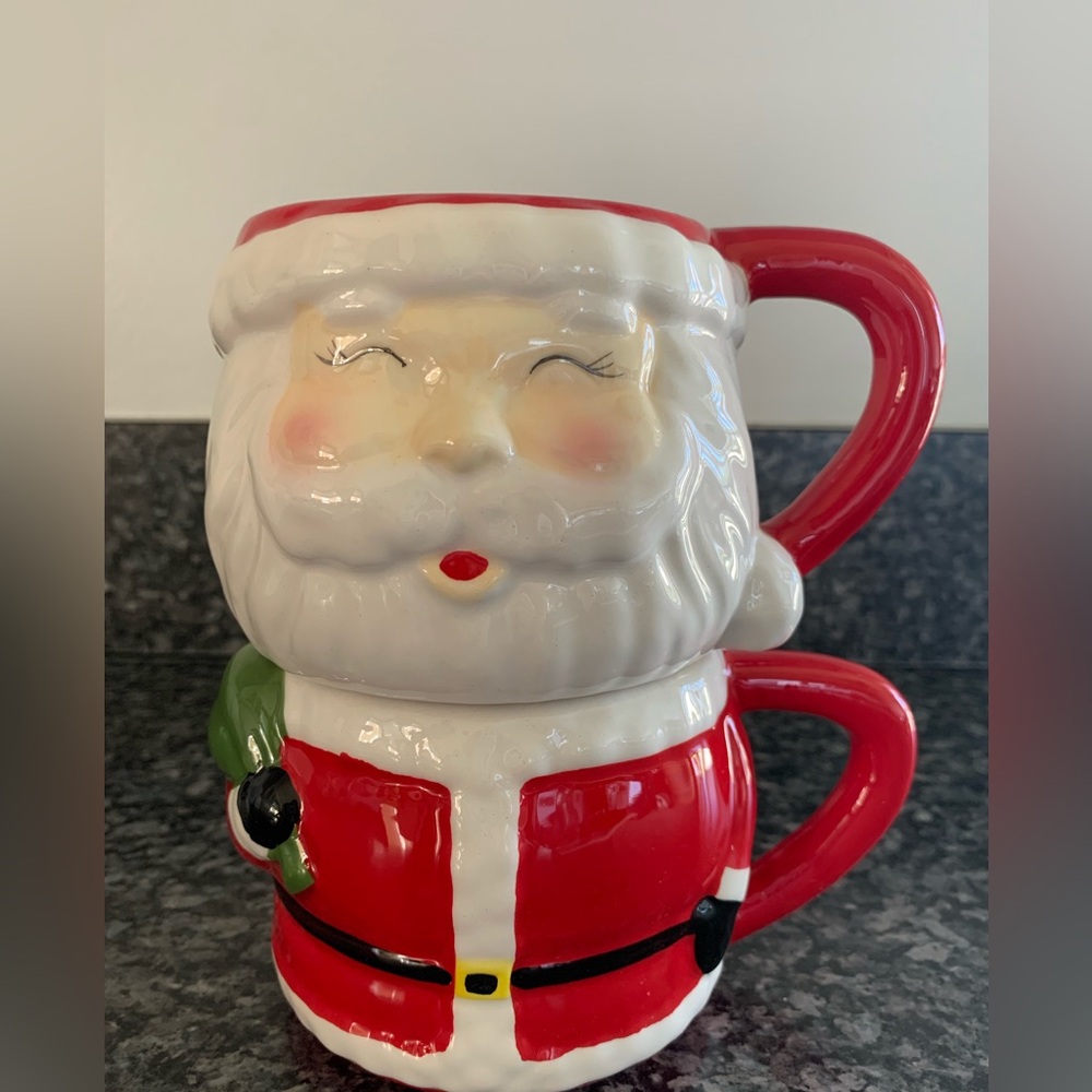 Santa Stacking Mugs. Set of 2. NEW